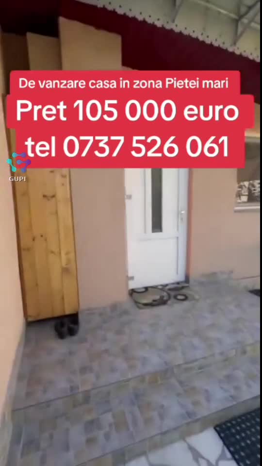 😱105000 euro
De vanzare casa pe plan parter, in zona Pietei Mari, din , amplasata pe un teren de 390m². Imobilul este izolat termic, dotat cu