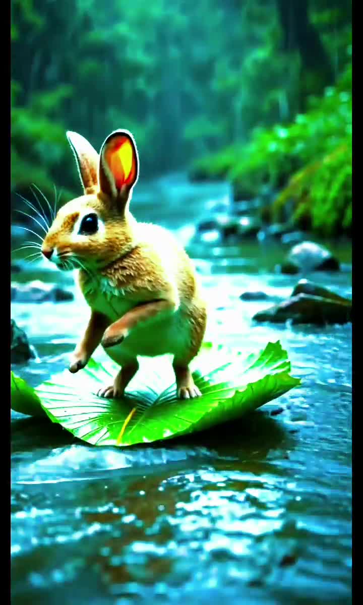 Not all heroes wear capes — some just ride leaves down the stream. 🐇🚣‍♂️