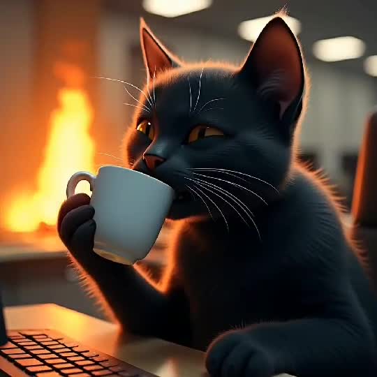 Office Cat-astrophe: Calm, Cool & Caffeinated ☕🔥🐱