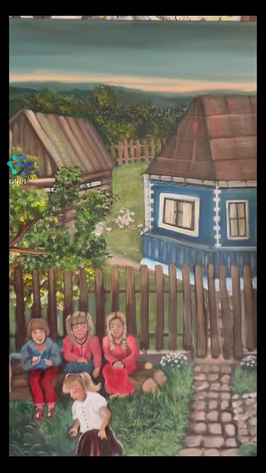 copilăria de odinioară pictura acrilică 80/60 disponibilă