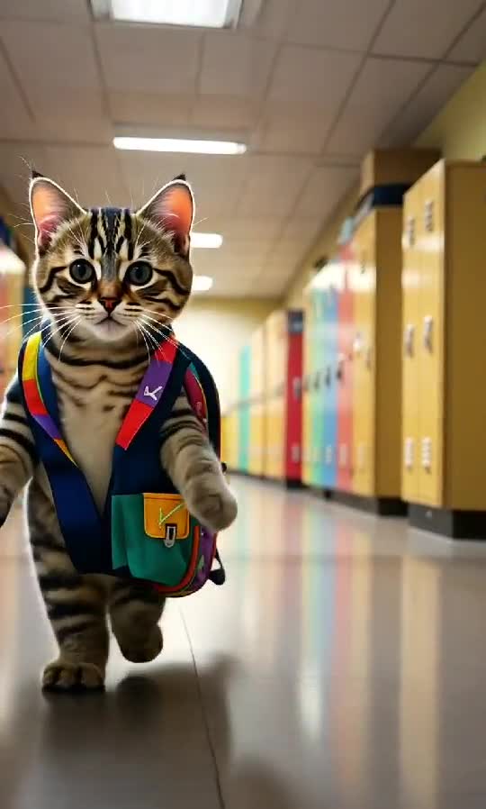 Back-to-School Cat 🎒🐾 Walks the Hall Like He Owns It 😼📚