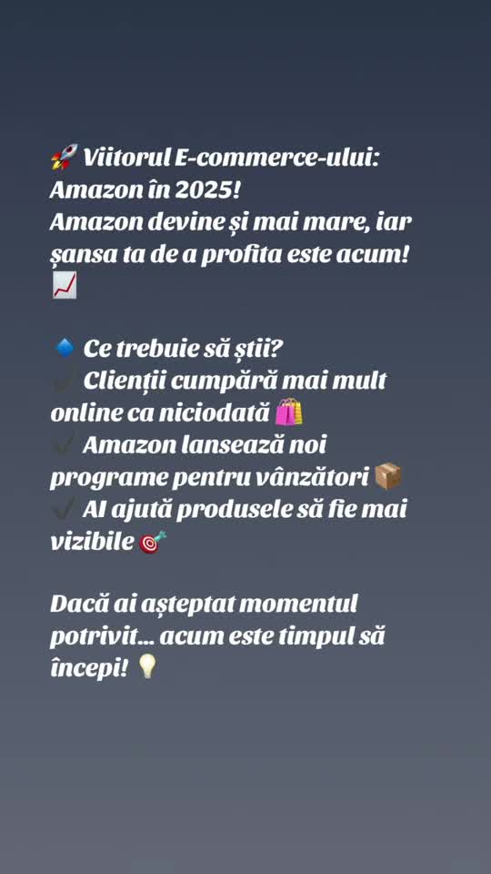 De ce amazon?📌 „Știai că Amazon vinde peste 4.000 de produse pe minut? 😱 Dacă vrei să înveți cum să începi un business online fără să ai stocuri acasă