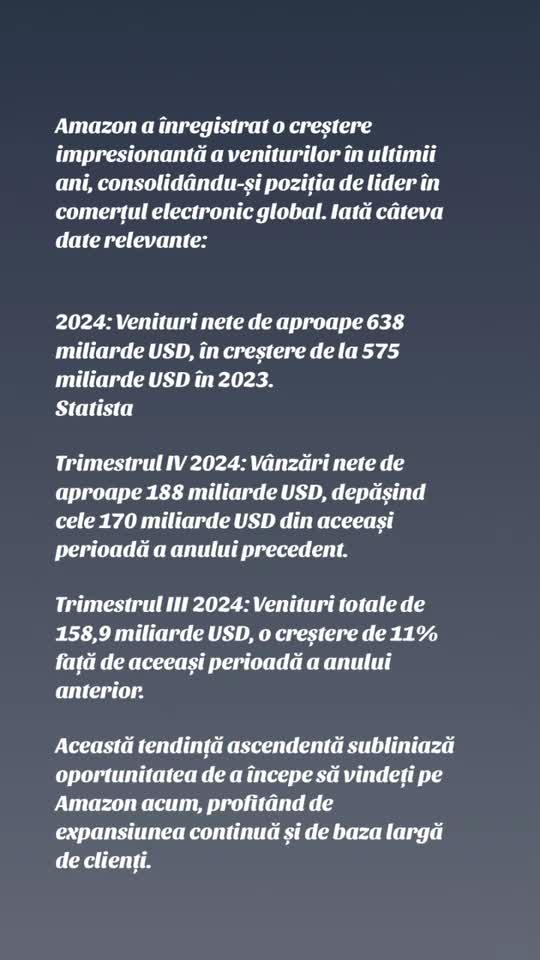 De ce amazon?📌 „Știai că Amazon vinde peste 4.000 de produse pe minut? 😱 Dacă vrei să înveți cum să începi un business online fără să ai stocuri acasă