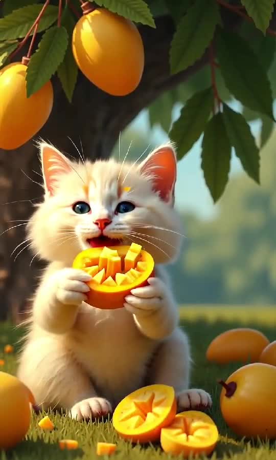 Mango Madness: The Cutest Fruit Thief You’ll Ever See 🥭🐱