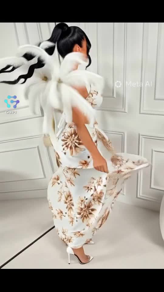AIJ Set de 2 piese Amarilo pentru femei, nou, primăvară/vară, sexy, pentru vacanță - Set elegant cu imprimeu, top cu legături în față, asortat cu o fu