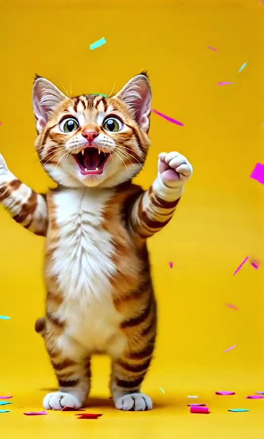 Happy Cartoon Cat Jumping with Confetti – Celebration in Full Swing! 🐱🎊
