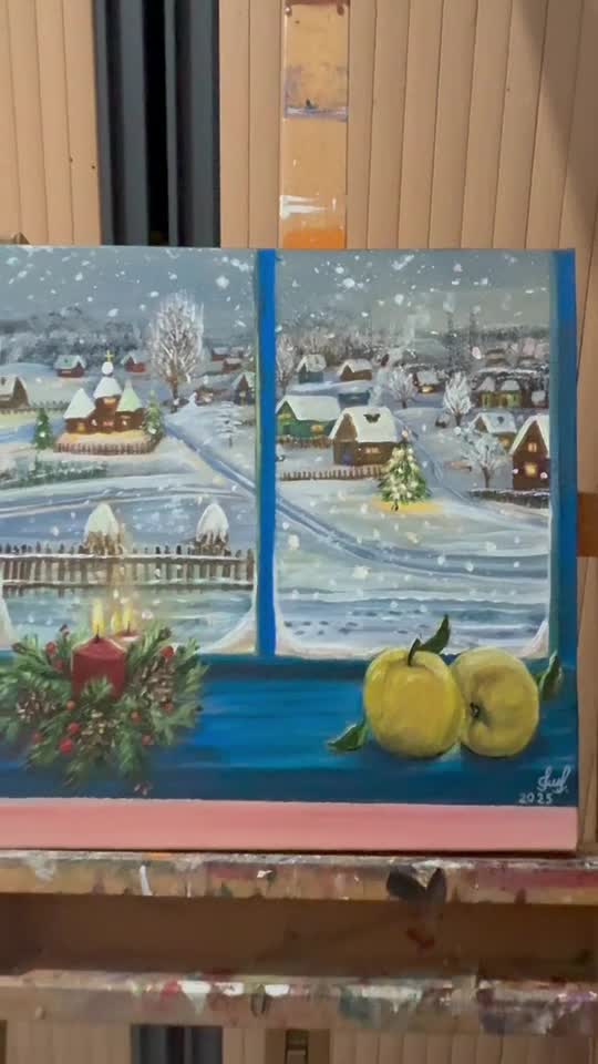 gutuia de la geam pictura acrilică 50/50