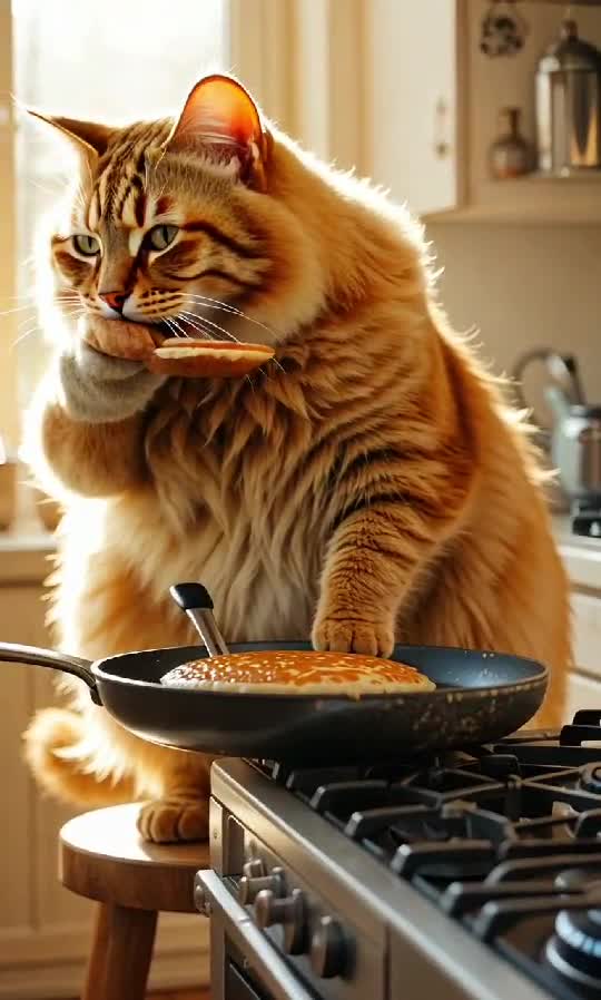 Pancake Paws 🍽️🐾 The Breakfast Boss Is Here! 😼🥞