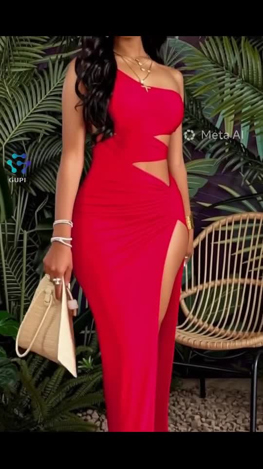 SOLERSUN Rochie de seară pentru femei, cu un umăr, decupată, cu talie goală, decorată cu metal, răsucită în față, divizată, bodycon, pentru haine de A