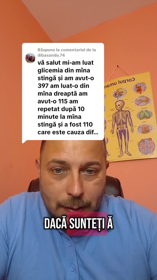 Glicemia 397 din mâna stânga și glicemia 115 din mâna dreaptă