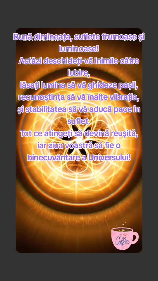 Bună dimineața, suflete frumoase și luminoase!
Astăzi deschideți-vă inimile către iubire,
lăsați lumina să vă ghideze pașii,
recunoștința să vă înalțe