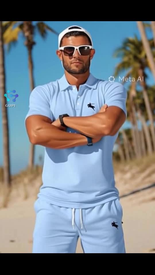 Set bărbătesc cu tricou polo cu mânecă scurtă și pantaloni scurți cu șnur, croială lejeră, albastru deschis, potrivit pentru vară, ușor și confortabil