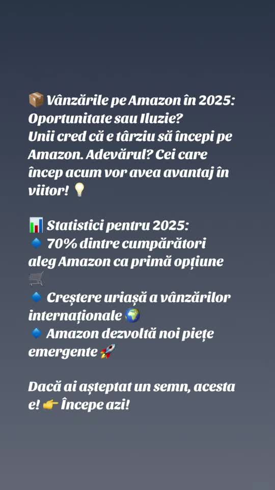 De ce amazon?📌 „Știai că Amazon vinde peste 4.000 de produse pe minut? 😱 Dacă vrei să înveți cum să începi un business online fără să ai stocuri acasă