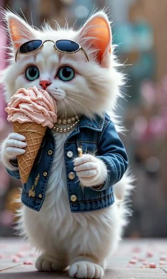 Cool Catwalk: The Fashionista Kitty Serving Ice Cream & Attitude 🍦😎🐾
