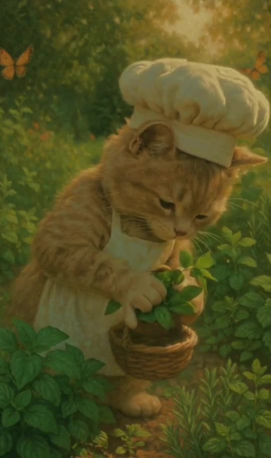 Chef Meowgic in the Garden: Picking Herbs Like a Pro! 🌿🐱👨‍🍳