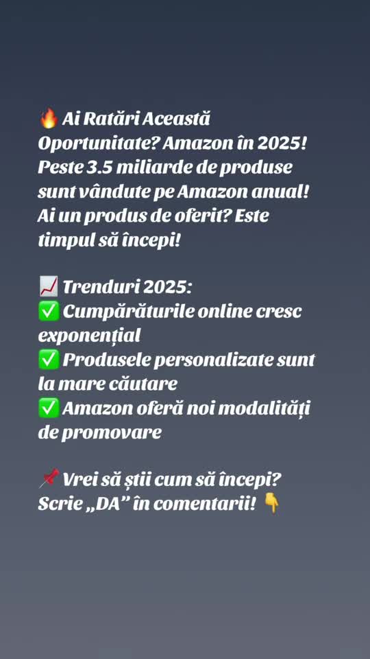 De ce amazon?📌 „Știai că Amazon vinde peste 4.000 de produse pe minut? 😱 Dacă vrei să înveți cum să începi un business online fără să ai stocuri acasă