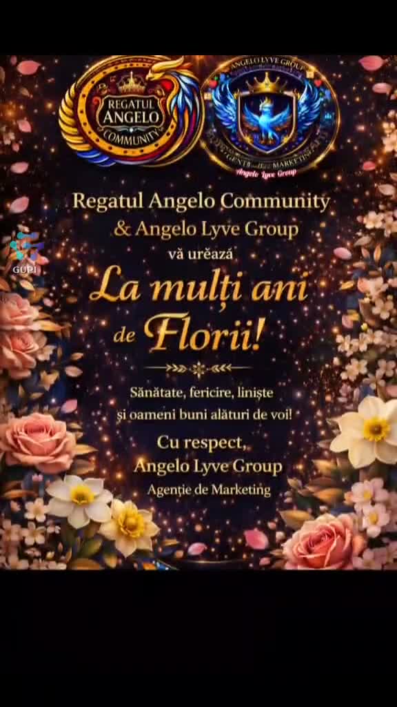Regatul Angelo Comunyty &
Angelo Lyve Group – Agenție de Marketing

urează La mulți ani tuturor celor care
își sărbătoresc ziua numelui de Florii! 🌸