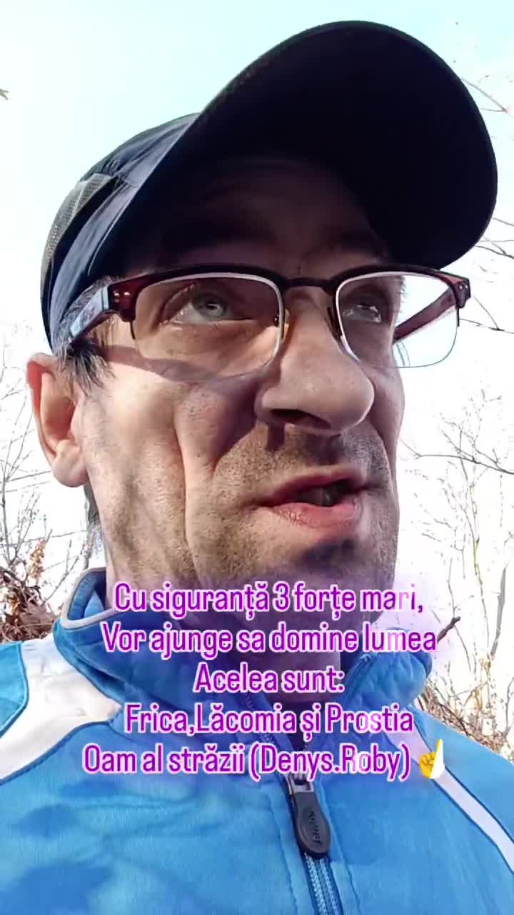 Cu siguranță trei forțe mari vor ajunge sa domine Lumea acelea sunt:Frica ,Lăcomia și Prostia Om Al Străzii (Denys.Roby)☝️😎