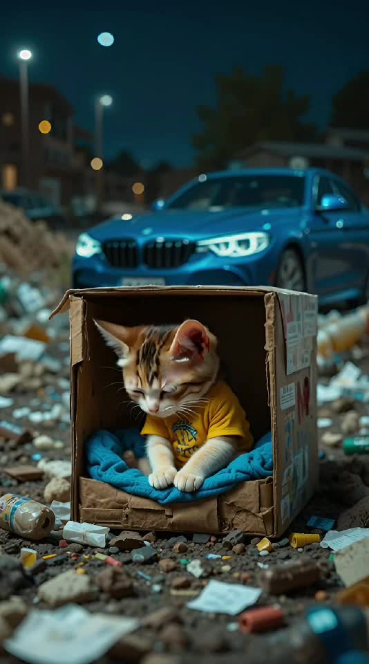 Some sleep in silk. Others in cardboard. 💔🐱