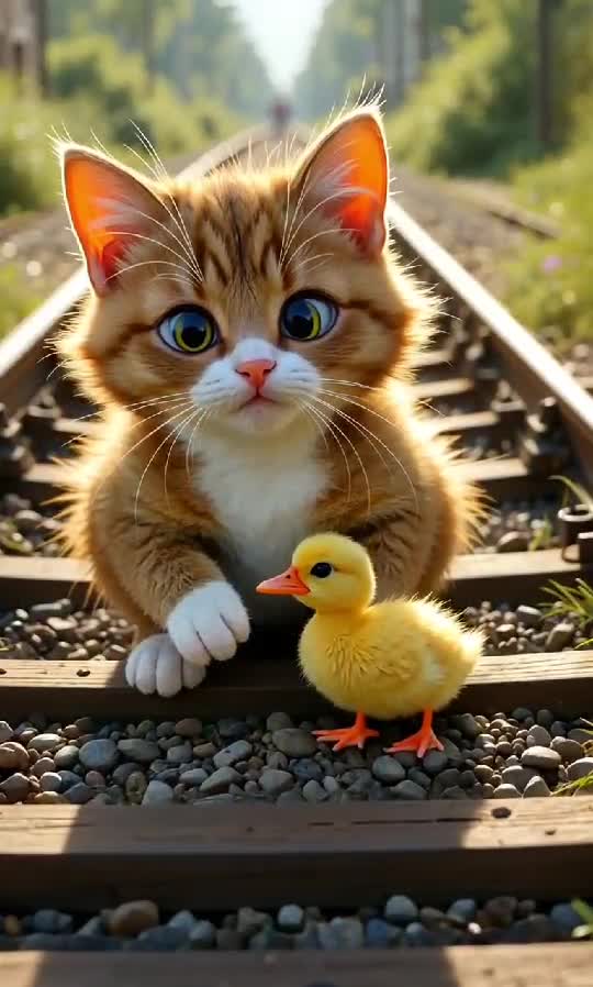 Kitten & Duckling on the Tracks: A Tale of Unlikely Friendship 🐱🐤