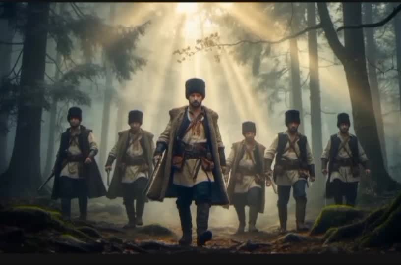O scenă epică inspirată din legendele haiducilor români, simboluri ale curajului, dreptății și libertății, trăind și luptând în codrii și munții!