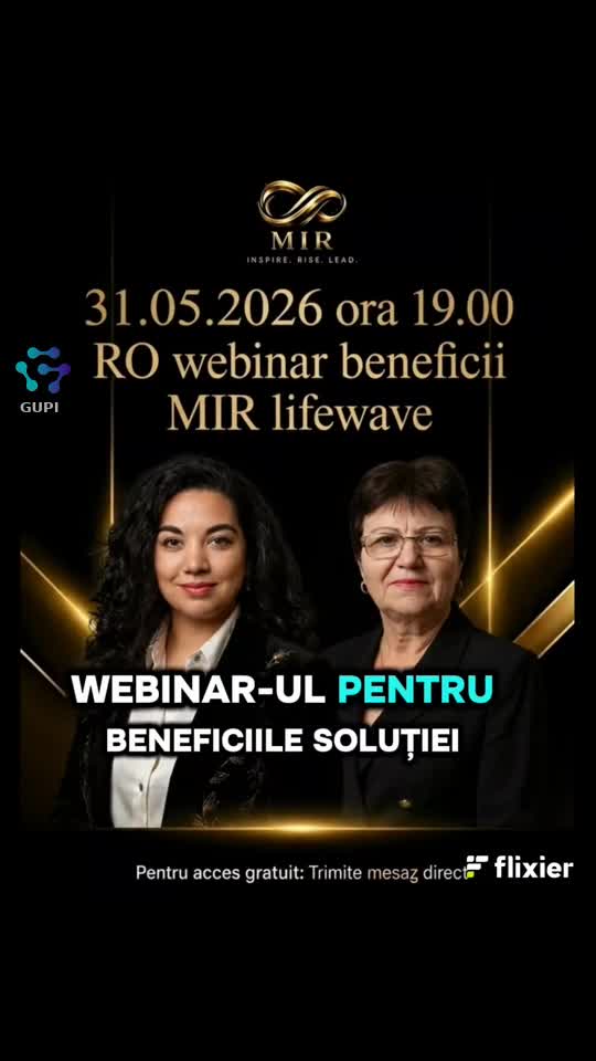 WEBINAR GRATUIT. Prezentare Beneficii
MIR LIFEWAVE 
Duminică 31.05.2926 ora 19:00 
LINK DE ACCES IN MESAJ