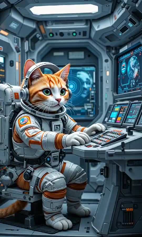Astronaut Cat Piloting a Spaceship: The Purrfect Space Explorer