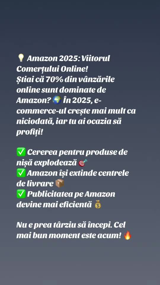 De ce amazon?📌 „Știai că Amazon vinde peste 4.000 de produse pe minut? 😱 Dacă vrei să înveți cum să începi un business online fără să ai stocuri acasă
