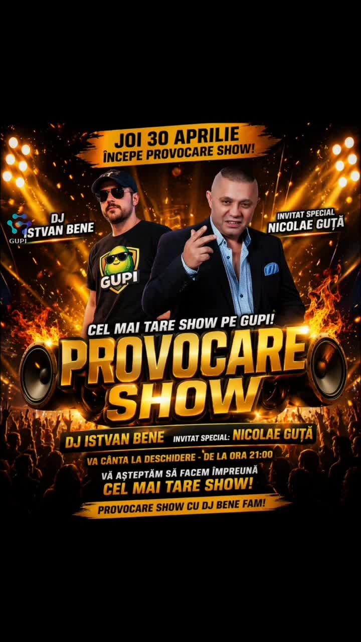 PROVOCARE SHOW INCEPE PE 30 APRILIE VĂ AȘTEPTĂM CU DRAG PE GUPI CEL MAI TARE SHOW PROVOCARE SHOW